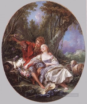  Sin Painting - Shepherd and Shepherdess Reposing Rococo Francois Boucher